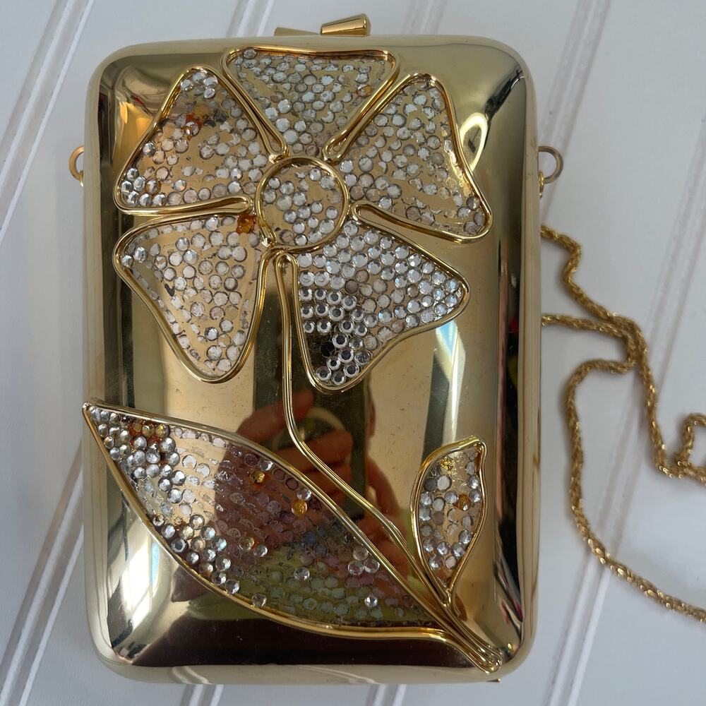 Vintage Miriam Marshall Designer Art‎ Deco Purse Gold Flower Gems READ